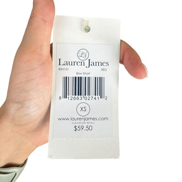 Lauren James NWT Red White Stripe Seersucker Cuffed Belted Bow Shorts - Picture 9 of 9